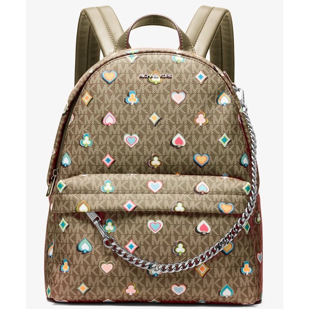 S Michael Kors Slater Medium Chain Backpack Olive Green 35F5S04B6I Vegas NWT